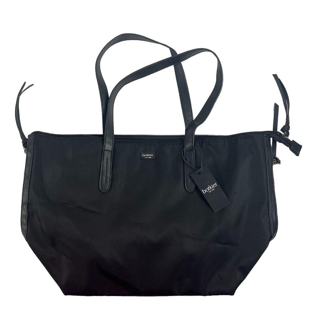 Botkier New York Black Nylon Tote‎ Vegan Leather Trim Zipper Shoulder Bag NEW - Picture 2 of 14